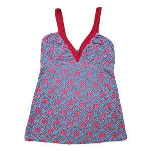 Cosa Bella Women's L Tank Top Maroon Blue Pattern V-Neck Stretch Camisole